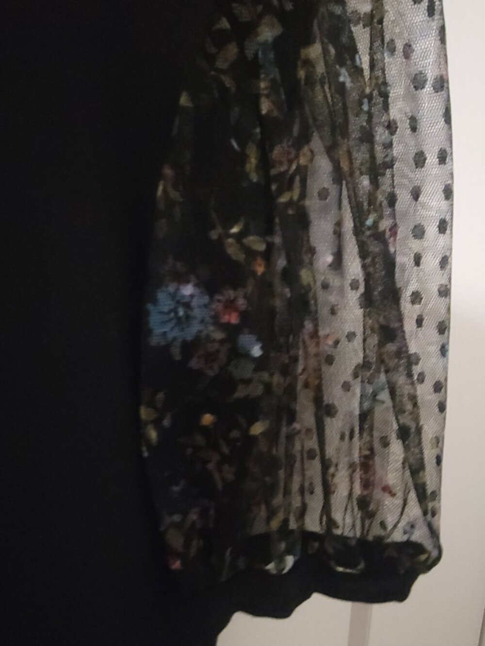 Ripe Black Mixed Media Top - Floral Sheer Puff Sleeves - Rayon Blend - Size M - Picture 4 of 5